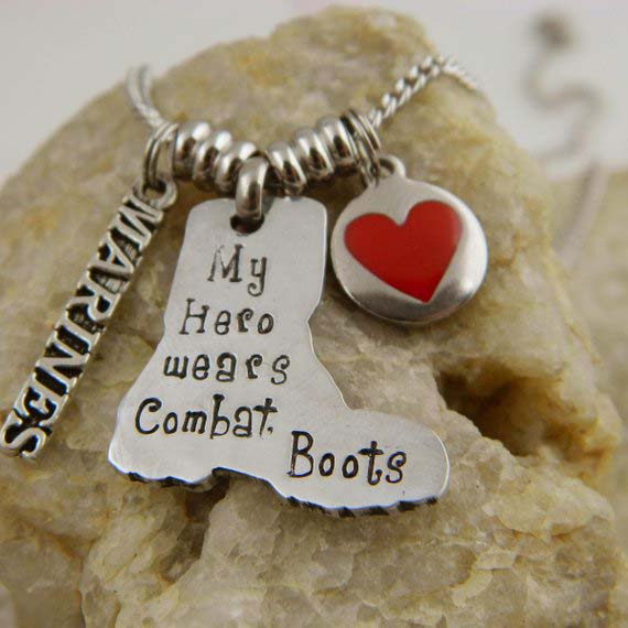 My Hero Wears Combat Boots Marine Army Air Force Necklace